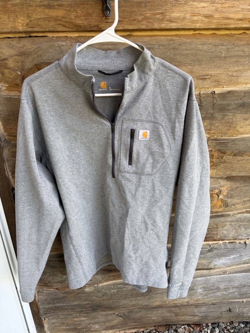 Carhartt Gray Heather Quarter-Zip Pullover with Zip Chest Pocket and Logo